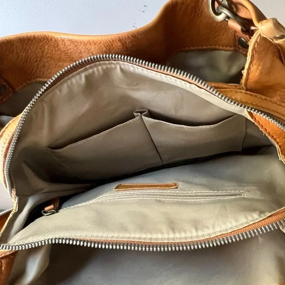 American Leather Co. Lenox Triple Entry Satchel Cafe Latte Tan Purse Handbag